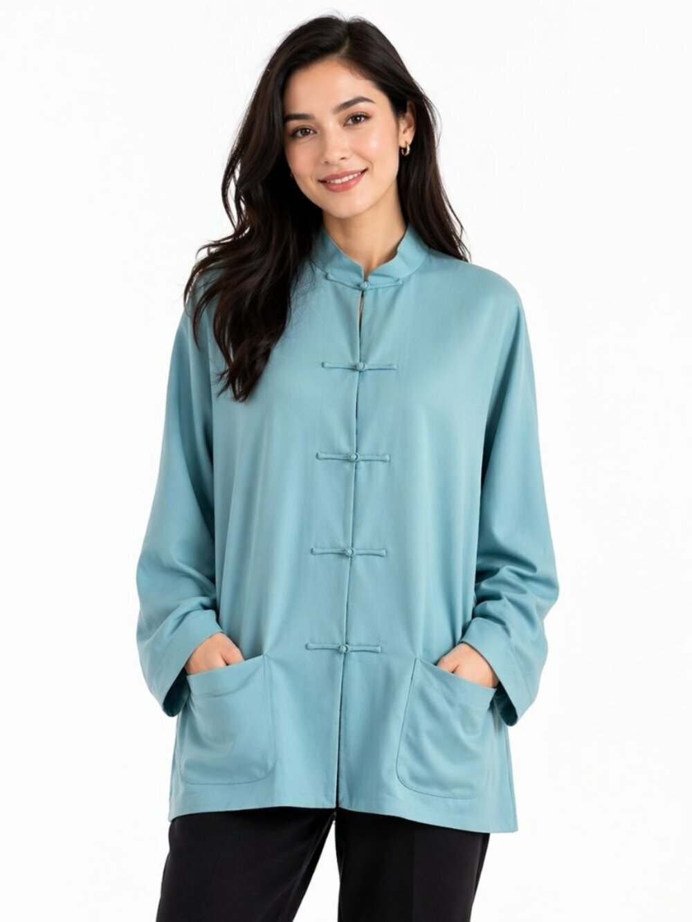 Shanghai Tang Aqua Blue Silk 5-Button Jacket NWOT